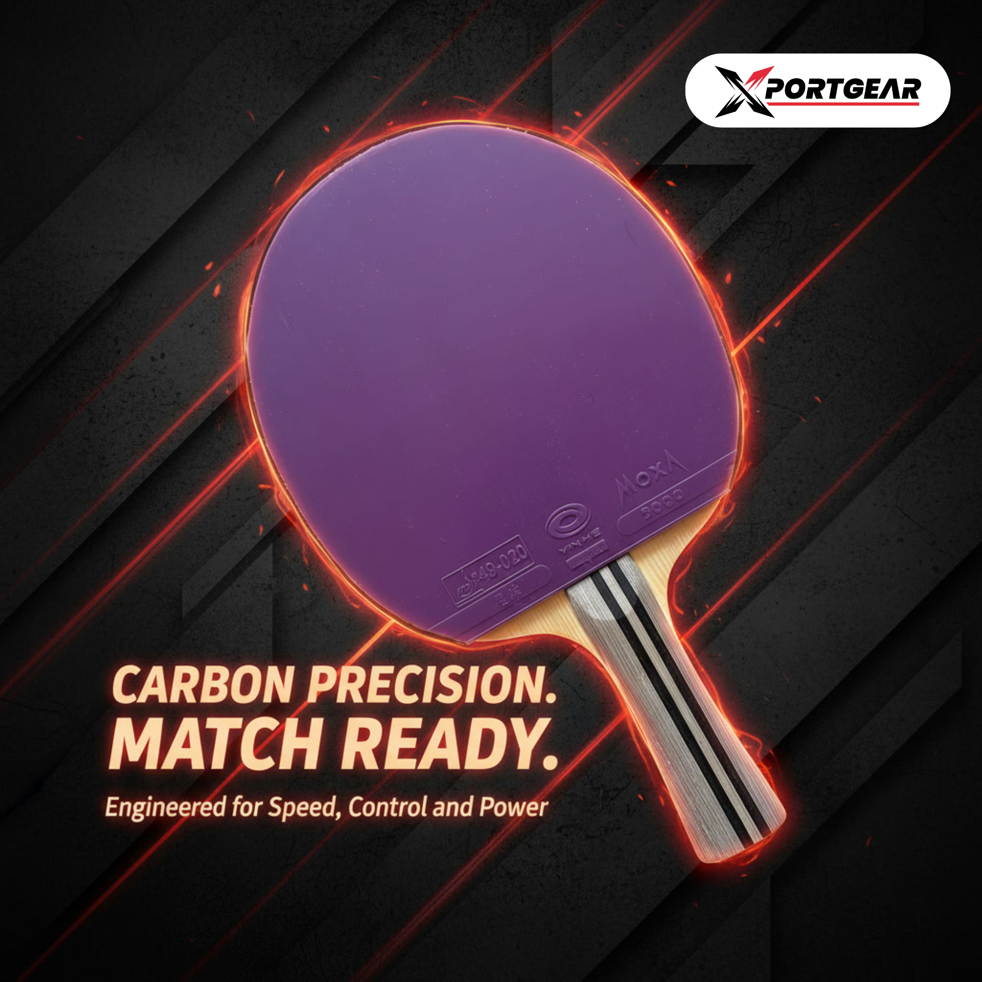 Xportgear Table Tennis Racket Paired with Yinhe Rubbers | Pro Setup | Power Spin Control | Professionally Glued | ITTF Approved. Carbon Blade with Yinhe Rubbers. Cover Included.