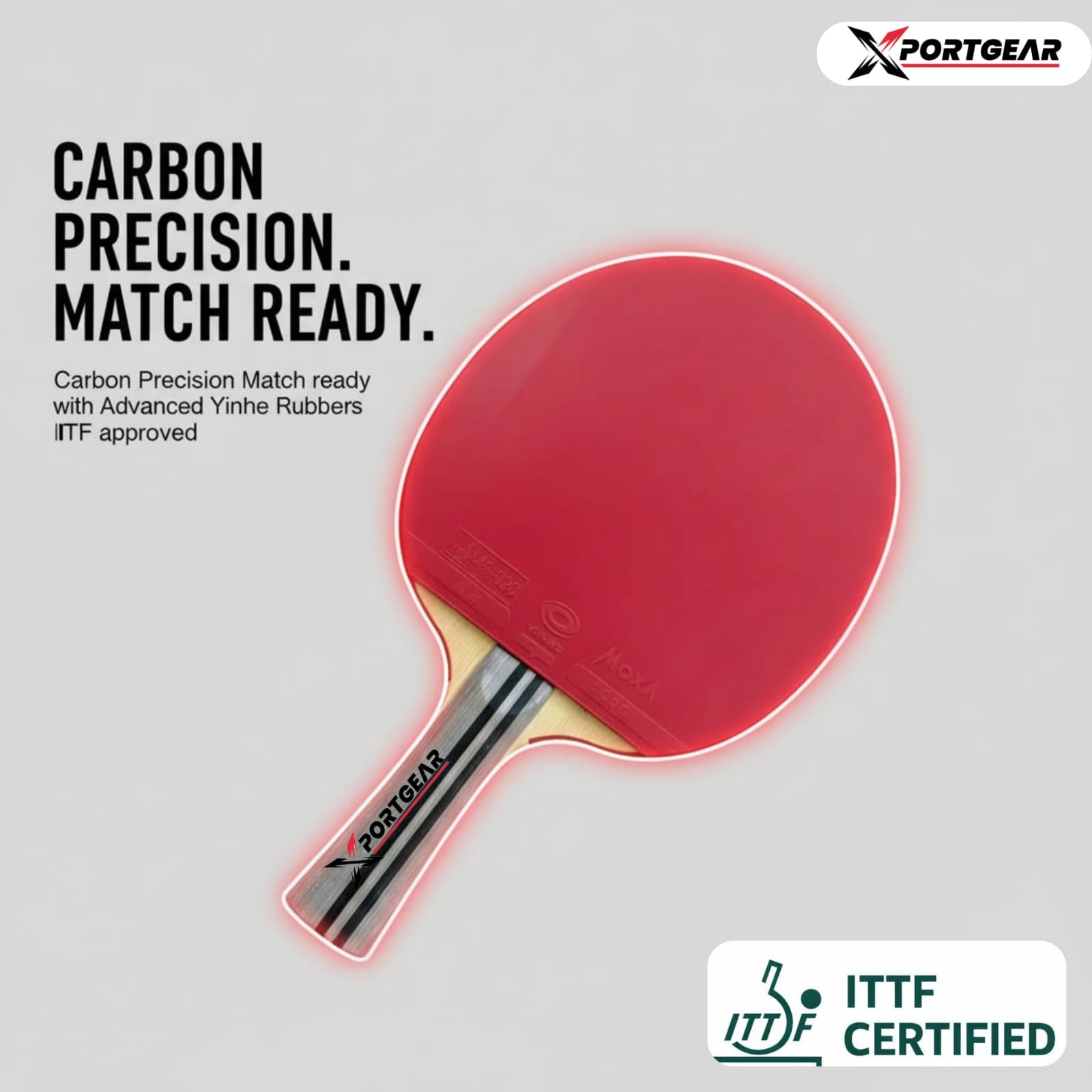Xportgear Table Tennis Racket Paired with Yinhe Rubbers | Pro Setup | Power Spin Control | Professionally Glued | ITTF Approved. Carbon Blade with Yinhe Rubbers. Cover Included.