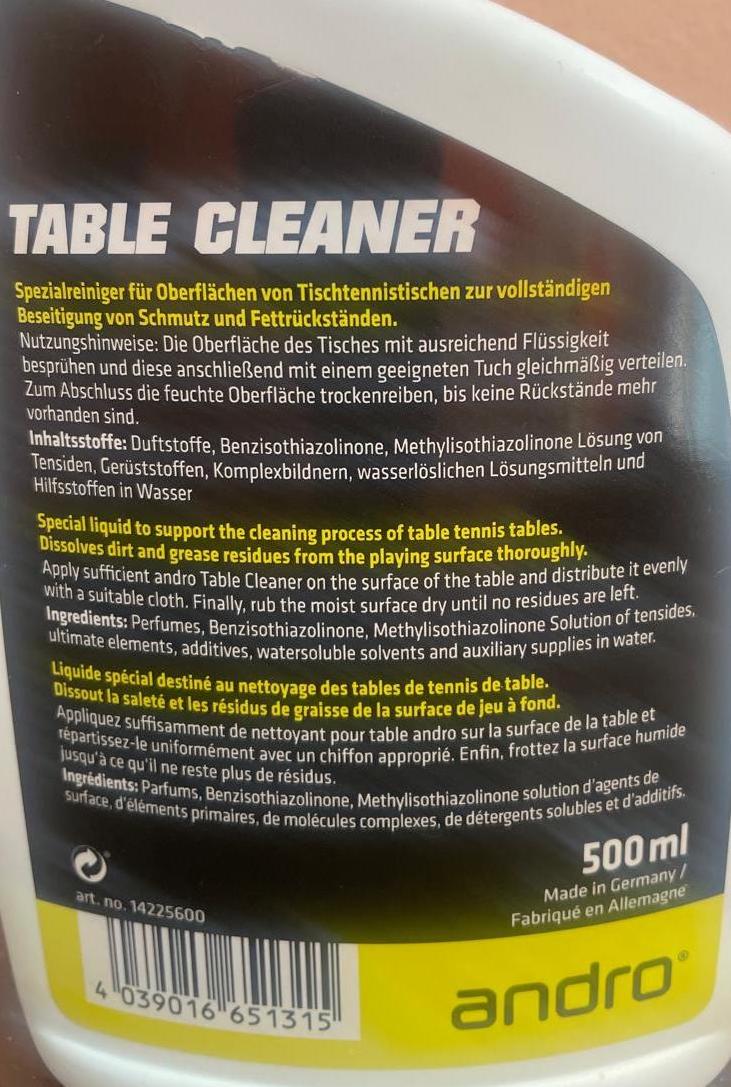 Andro Table Tennis Table Cleaner 500ml – Pro Care