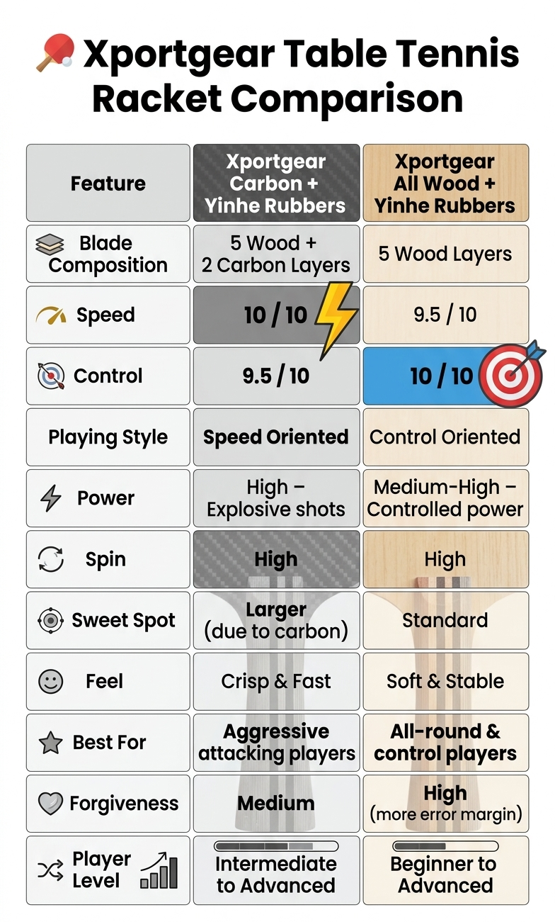 Xportgear Table Tennis Racket Paired with Yinhe Rubbers | Pro Setup | Power Spin Control | Professionally Glued | ITTF Approved. All Wood Blade with Yinhe Rubbers. Cover Included.