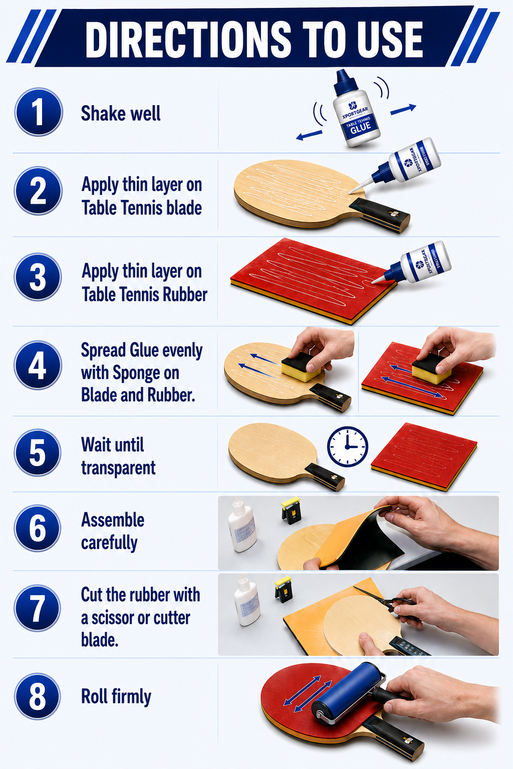 Xportgear Table Tennis Glue, Water Based, VOC Free, Strong Grip, Fast Drying Formula, Easy Removal, with Free Sponge, ITTF Approved.