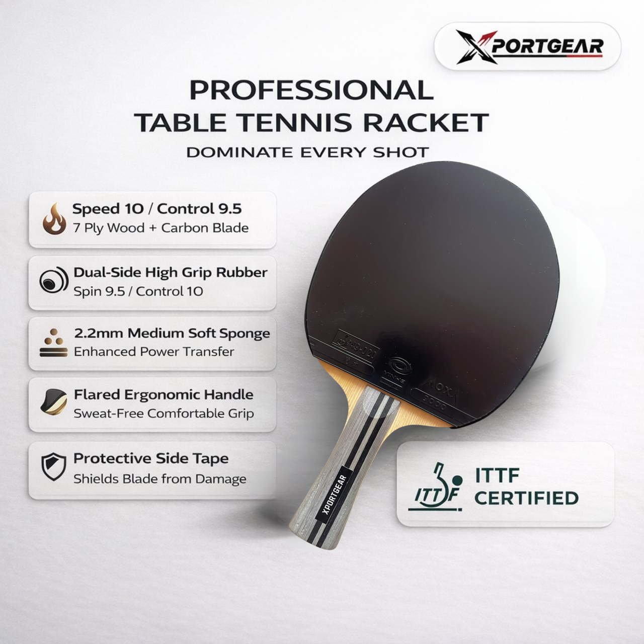Xportgear Table Tennis Racket Paired with Yinhe Rubbers | Pro Setup | Power Spin Control | Professionally Glued | ITTF Approved. Carbon Blade with Yinhe Rubbers. Cover Included.